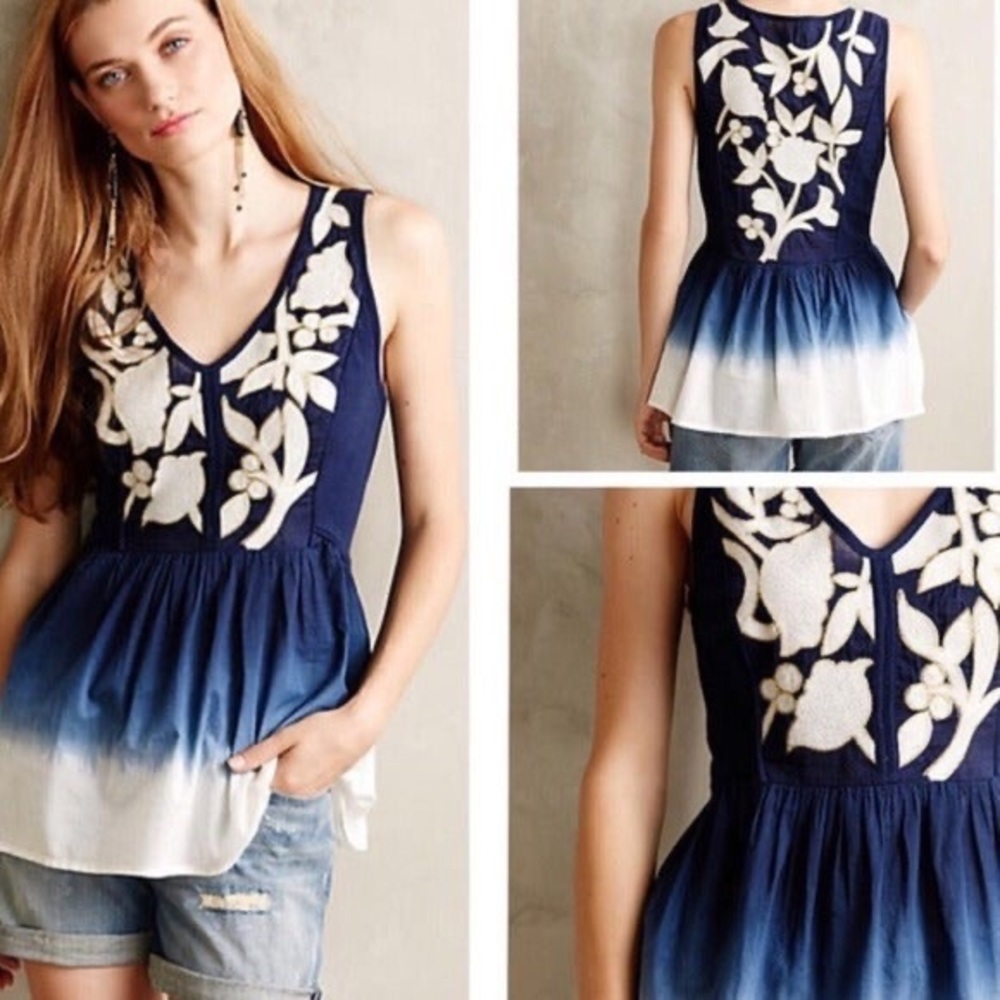 Anthropologie Floreat Embriodered Ombré Tank, S
